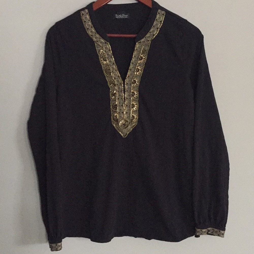 Lucky Brand Women’s Black Beaded Top Size M